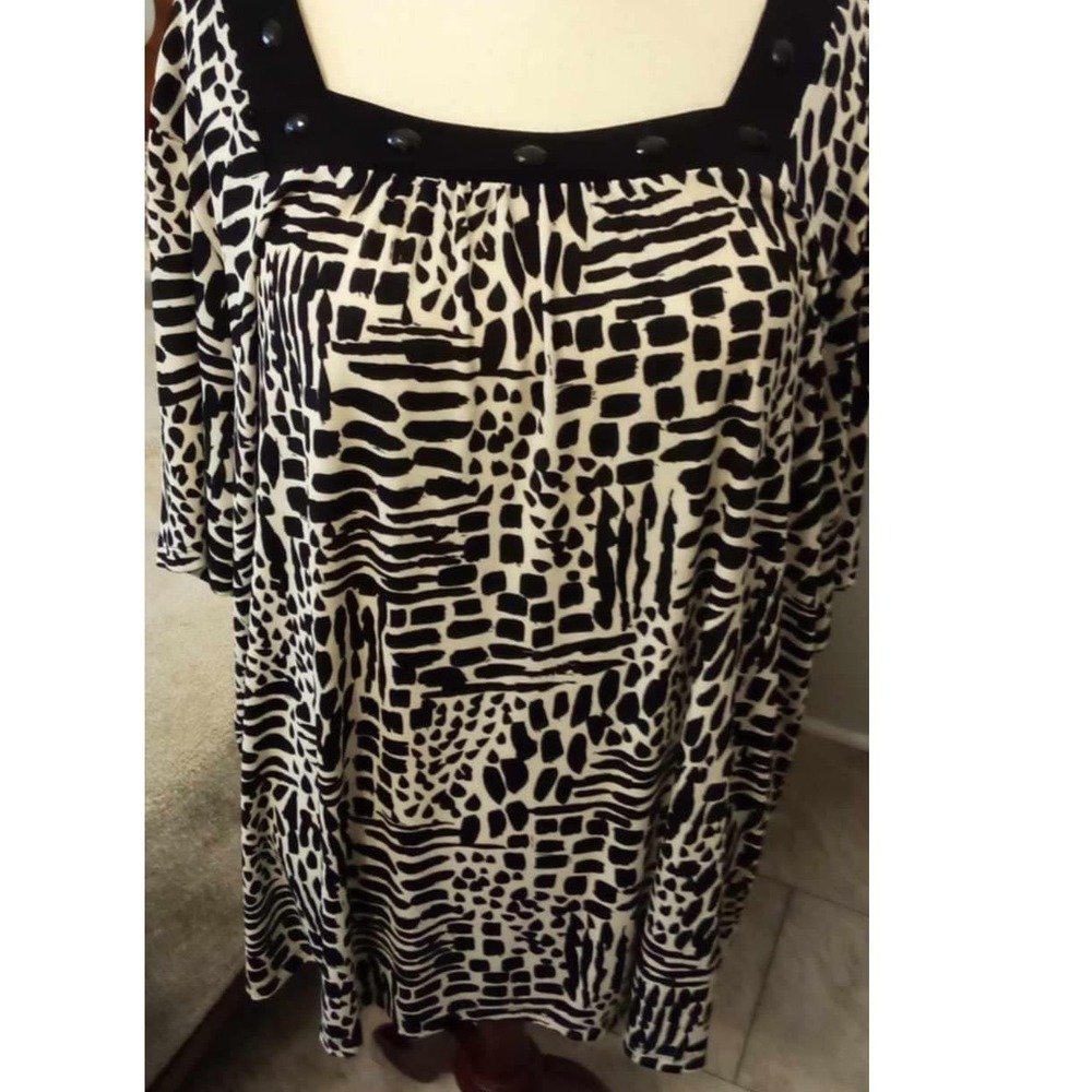 Lane Bryant‎ 4X Black White Abstract Print Square Neck 3/4 Sleeve Top